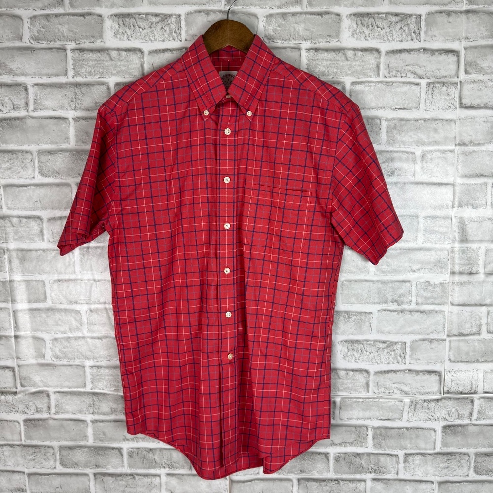 Brooks Brothers 346 Pink & Blue Plaid NI Casual Button Down Shirt Mens Small - Picture 2 of 6